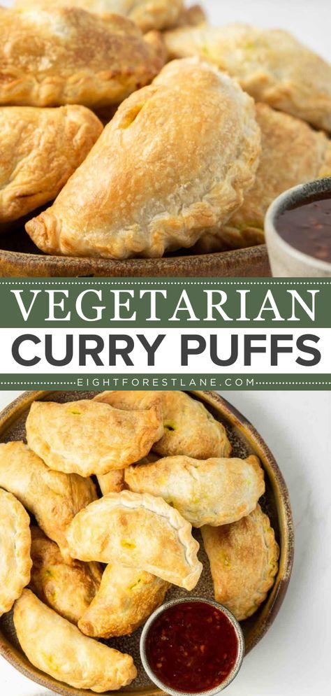 Simple Easter Appetizers, Party Food Vegetarian, Vegetarian Air Fryer, Vegetarian Finger Food, Paleo Snacks Easy, Curry Puff Recipe, Puff Pastry Recipes Savory, Curry Puffs, Vegan Halloween Food