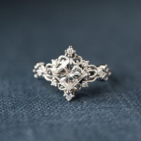 Michellia Fine Jewelry on Instagram: "Elsa meets Ether - absolutely a new favorite pairing! ✨💎✨ . . . . . #engagementring #diamondengagementring #labdiamond #labdiamondring #labdiamondengagementring #princesscutdiamond #princesscutengagementring" Ethereal Silver Crystal Ring, Ethereal Sterling Silver Promise Ring Jewelry, Ethereal Sterling Silver Rings, Ethereal Silver Moonstone Ring, Elven Engagement Ring Silver, White Gold Diamond Engagement Ring, Lab Diamond Engagement Ring, Cute Engagement Rings, Future Engagement Rings