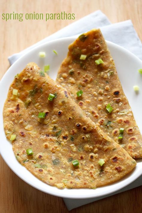 spring onion paratha recipe with step by step photos – simple, tasty and healthy breakfast recipe of parathas made with spring onions or hara pyaaz. #springonionparatha #springonionrecipes Spring Onion Paratha, Onion Paratha Recipe, Onion Paratha, Spring Onion Recipes, Healthy Breakfast Recipe, Paratha Recipe, Recipe For Kids, Yummy Healthy Breakfast, Healthy Indian Recipes