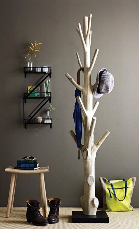 28 Best Coat Rack Ideas and Designs for 2021 Diy Coat Rack, Tree Coat Rack, Carved Chairs, Natural Wood Furniture, Diy Tree, Hanger Design, Hallway Furniture, Deco Furniture, Art Deco Furniture