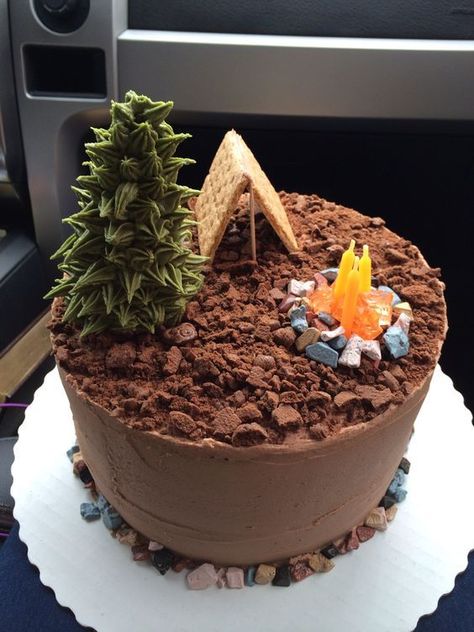 Camping Birthday Cake, Camping Cake, Camping Cakes, Birthday Camping, Pinterest Cake, Camping Birthday, Chiffon Cake, Fancy Cakes, Cake Cake