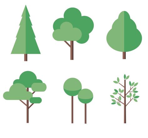 Picking up Adobe Illustrator as a side hustle and recording my learning process. Currently working on a graphic map project and created these flat tree vectors 🌲 Tree Adobe Illustrator, Flat Tree Illustration, Tree Illust, Tree Flat Illustration, Mother Earth Drawing, Tree Branch Crafts, Tree Graphic Design, Graphic Map, Tree House Interior