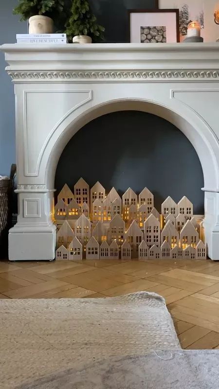 Christmas City, Mini Houses, Christmas Mantle Decor, Wooden Houses, Christmas Mantle, Wooden Christmas, Mantle Decor, Holiday Entertaining, Mini House