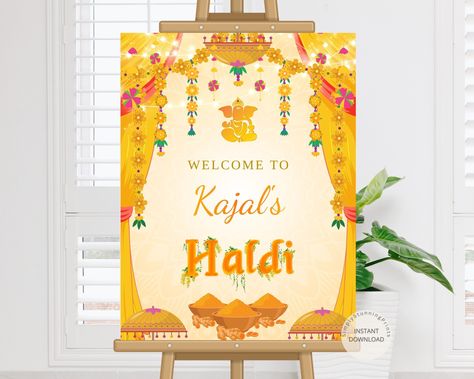 Wedding Haldi Decoration, Haldi Poster, Indian Haldi Decor, Haldi Welcome Board, Mehndi Signs, Ceremony Welcome Sign, Haldi Decoration, Haldi Decor, Spiritual Home Decor