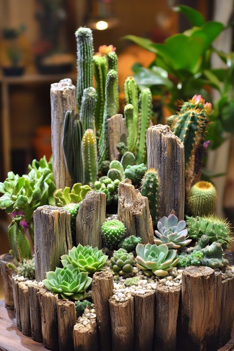 Explore creative cactus and succulent combo ideas to elevate your space! These low-maintenance plants thrive with minimal water and can brighten up any corner. #Cactus #Succulents #PlantCare Small Succulent Arrangements, Porch On A Budget, Mini Cactus Garden, Outdoor Decor Ideas, Succulent Ideas, Garden Cactus, Yellow Cottage, Front Garden Landscape, Pot Garden