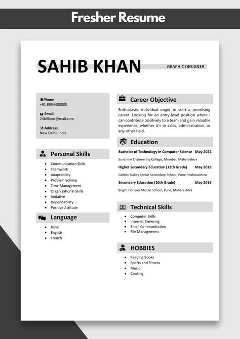 Resume for Fresher Sample | Fresher Resume Examples Mba Finance Fresher Resume, Fresher Resume, Sample Resume Format, Professional Resume Examples, Resume Format For Freshers, Best Resume Format, Senior Secondary School, Job Resume Examples, Bio Data