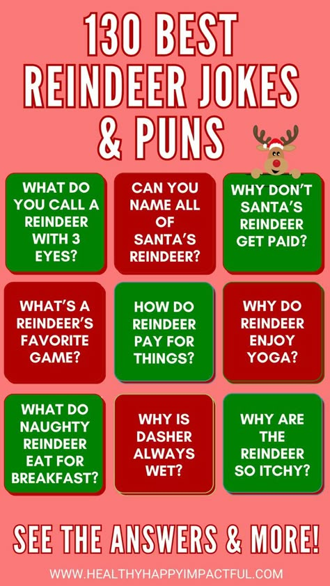 130 Best Reindeer Jokes and Puns For Kids in 2023 What Did Rudolph Eat Game, Kid Christmas Jokes, Reindeer Themed Christmas Party, Reindeer Games For Adults, Reindeer Games For Kids, Reindeer Jokes, Christmas Jokes Hilarious, Reindeer Games Christmas Party, Christmas Riddles For Kids