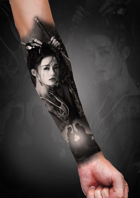 Geisha Tattoo Design Ideas, Geisha Tattoo For Men, Being Tattoo, Geisha Tattoo Sleeve, Female Samurai Tattoo, Ryan Tattoo, Tattoo Bike, Realistic Tattoo Design, Samurai Tattoo Sleeve