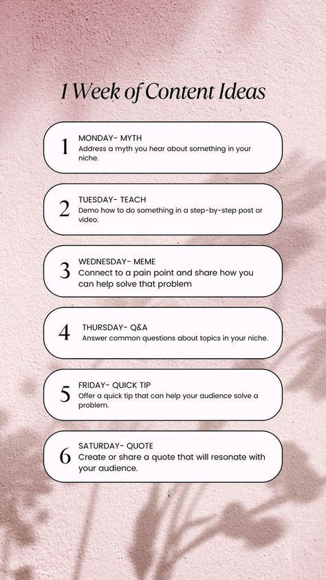 1 week of content ideas for Instagram! Salon Marketing Social Media, Content Ideas For Instagram, Instagram Content Ideas, Of Content Ideas, Social Media Management Business, Social Media Marketing Planner, Social Media Content Planner, Small Business Instagram, Ideas For Instagram