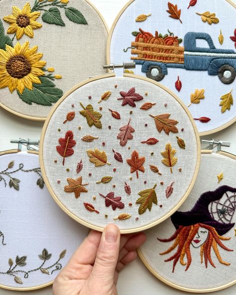 Level up your fall decor this year with a handmade embroidery hoop…stitched by you! 🪡 I have an entire section of my Etsy shop dedicated to fall (my favorite season!) where you can find cute autumn leaves, rustic barns and Halloween-inspired designs. 🍁 Use my link in bio to browse them all! ⬆️ Cute Autumn, Handmade Embroidery, Favorite Season, Rustic Barn, Embroidery Hoop, Level Up, Autumn Leaves, Fall Decor, Link In Bio