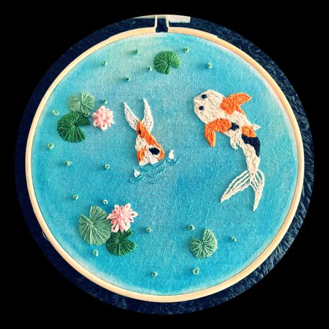 #embroidery #sew #coy #pond #fish Koi Fish Pond Embroidery, Coy Fish Embroidery, Koi Fish Embroidery, Coy Pond, Shoe Embroidery, Textiles Gcse, Textiles Embroidery, Coy Fish, Pond Fish