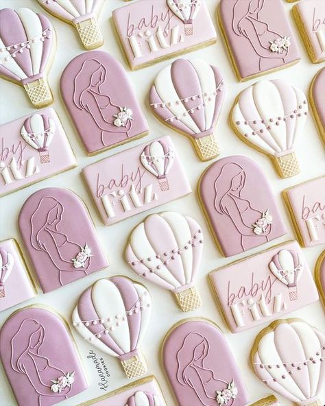 Hot Air Balloon Baby Shower Cake, Royal Icing Recipes, Hot Air Balloon Shower, Cloud Cookies, Hot Air Balloon Cookies, Soft Sugar Cookie, Designer Cookies, Hot Air Balloon Cake