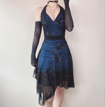 Prom Dress Blue Short, 90s Grunge Homecoming Dress, Vampire Homecoming Dress, 2000 Hoco Dress, Formal Gothic Dresses, 1920s Hoco Dress, 90s Prom Dress Short, Alternative Hoco Dresses, Haunted Homecoming Dress