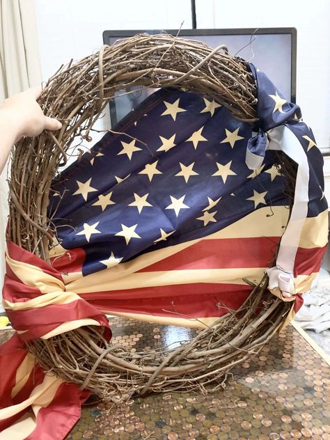 Americana Wreaths For Front Door, Americana Wreaths Diy, American Flag Wreath Diy, Flag Wreath Diy, 4th Of July Wreath Diy, Flag Wreaths For Front Door, Patriotic Flag Wreath, 4th Of July Wreaths, Patriotic Wreath Diy