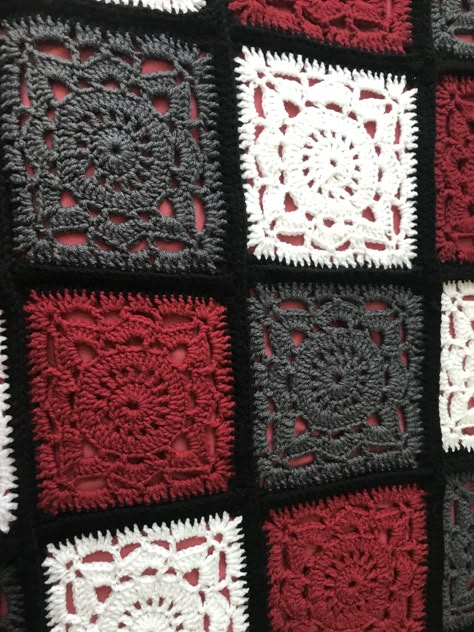 Gothic Crochet Granny Square, Gothic Baby Blanket Crochet, Crochet Horror Blanket, Goth Crochet Pillow, Alternative Granny Square, Goth Crochet Decor, Goth Crochet Granny Square, Goth Tapestry Crochet, Gothic Granny Square Crochet Pattern