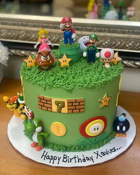 15 Super Mario Cake Ideas For Beginner And Pro Bakers. - The Perfect Cake Idea Super Mario 1st Birthday Cake, Super Mario Brothers Cake Ideas, Mario Cakes For Boys, Mario Cake Design, Super Mario Theme Cake, Super Mario Bday Cake, Lego Mario Cake, Super Mario Party Cake, Mario Brothers Cake Ideas