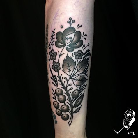 Polish Flower Tattoo, Polish Folk Art Tattoo, Folk Art Tattoo, Polish Folk Art, Floral Composition, Polish Folk, Folk Art Flowers, Russian Style, Aesthetic Tattoo