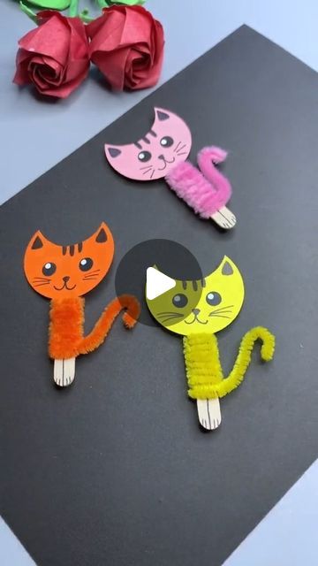 Kitten Crafts For Kids, Animals Arts And Crafts For Kids, Craft Animals For Kids, Craft Stick Crafts Diy Projects, Animals Art And Craft, Animal Crafts For Toddlers, Cat Crafts Kids, Cute Cat Crafts, Cat Crafts For Kids