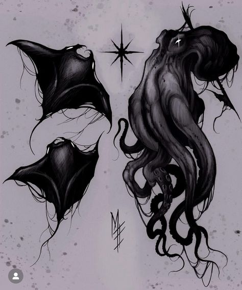 Dark Sea Tattoo, Kraken Tattoo, Sea Tattoo, Theme Tattoo, Creepy Tattoos, Spooky Tattoos, Shark Tattoos, Dark Art Tattoo, Tattoo Style Drawings