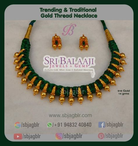 Thread Necklace Gold, Ruby Jewelry Necklaces, Gold Pearl Jewelry, Gold Jewelry Outfits, Choker Necklace Designs, New Gold Jewellery Designs, Thread Necklace, Gold Jewelry Simple Necklace, Gold Mangalsutra Designs