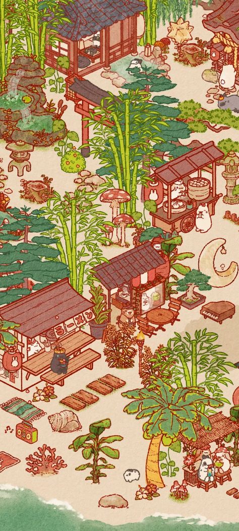 ♡ Usagi Shima ♡ Cozy Gaming Wallpaper, Usagi Shima Game, Usagi Shima Decor Ideas, Usagi Shima, Forest Treehouse, Bunny Island, Cozy Games, Game Decor, Neko Atsume