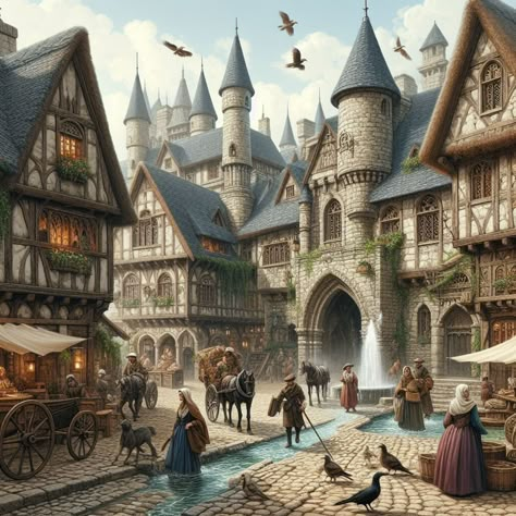 Beautiful Medieval City Medieval Kingdom Layout, Fantasy City Medieval, Medieval City Layout, Futuristic Medieval City, Medieval Fantasy City Art, Medieval Town Layout, Medieval City Concept Art, Medieval Wizard, Medieval London