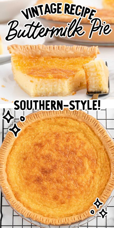 Our creamy buttermilk pie is an old-fashioned Southern classic that is easy to make and perfect for a treat. Deep Dish Buttermilk Pie Recipe, Pioneer Woman Buttermilk Pie, Buttermilk Pie Paula Deen, Homemade Buttermilk Pie, Best Buttermilk Pie Recipe, Buttermilk Pie Recipe Easy, Old Fashion Buttermilk Pie Recipe, Easy Buttermilk Pie Recipe, Buttermilk Chess Pie Southern