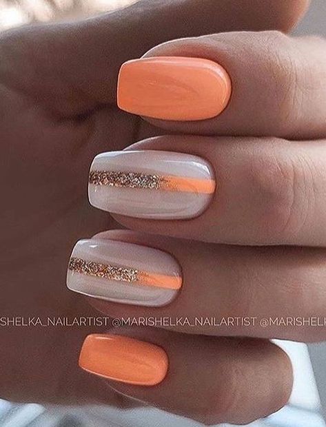 Simple Toe Nails, Orange Nail Designs, New Nail Art Design, Black Acrylic Nails, Cute Gel Nails, Short Acrylic Nails Designs, Acrylic Designs, Orange Nails, Nail Art Ideas