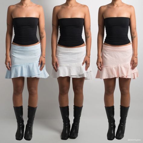 introducing our new deadstock linen mini skirt 💌 featuring a subtle asymmetric hem and tiered ruffle design. available to purchase this thursday at 5pm AEST! 90s Hollywood, Pastel Mini, Linen Mini Skirt, Skirt Ruffle, Ruffle Design, Ruffle Mini Skirt, Build A Wardrobe, 2000s Aesthetic, Outfit Collage