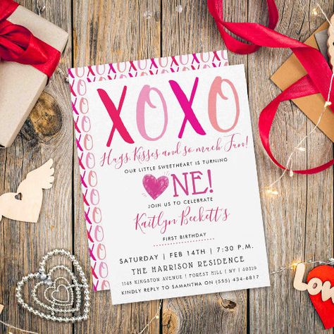 Twin First Birthday, Hugs Kisses, 1st Birthday Invitation, 1st Birthday Invitations, Birthday Design, Party Items, Custom Invitations, First Birthday, Gaming Wall Art