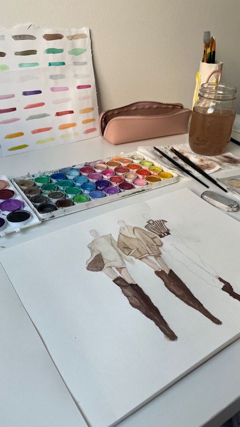 Fashion Illustrator Aesthetic, Sew Aesthetic Clothes, Art School Aesthetic Fashion, Fashion Illustration Aesthetic, Fashion Design Aesthetic, Watercolour Aesthetic, Job In Fashion, Designer Sketchbook, Fashion Dream Job