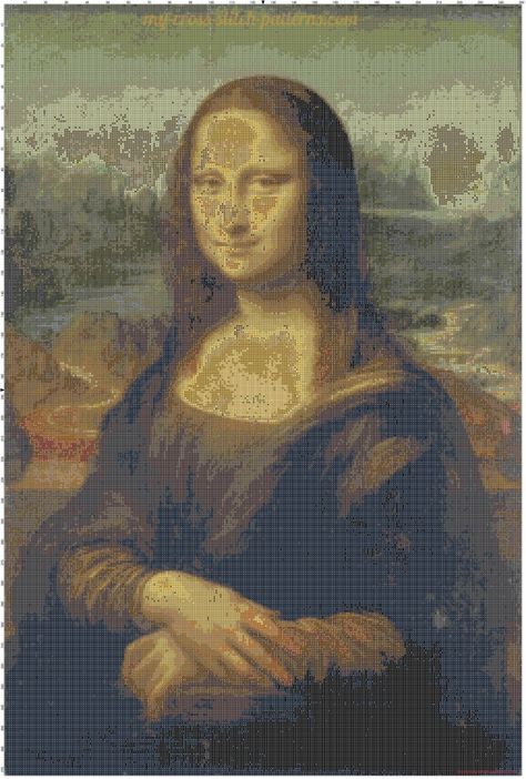 The Mona Lisa cross stitch pattern full pattern Mona Lisa Cross Stitch Pattern, La Mona Lisa, European Embroidery, Free Cross Stitch Patterns, The Mona Lisa, Patterns Simple, Cross Stitch Patterns Free, Free Cross Stitch, Cross Stitch Pattern