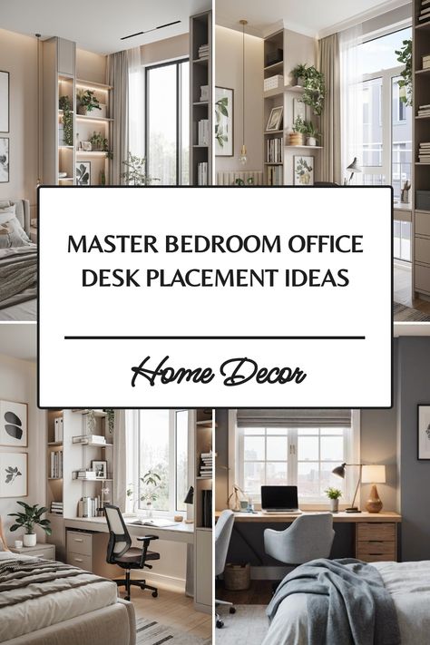 Master bedroom office desk setup ideas with stylish decor. Dresser And Desk Combo Bedrooms, Corner Office In Bedroom, Mens Bedroom Office, Master With Desk, Home Office In Master Room, Bedroom Decor With Desk, Office Bedroom Combo Master, Office In Master Room Ideas, Home Office In Bedroom Layout Master Suite