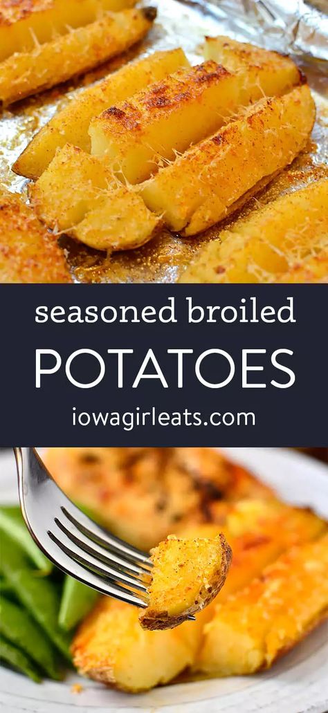 Seasoned Broiled Potatoes are an easy, gluten-free side dish that's delish any month of the year, but especially tasty during grilling season. | iowagirleats.com keywords: gluten free side dish, easy side dish ideas Broiled Potatoes, Side Dish Easy, Gluten Free Side Dish, Gluten Free Side, Vegetable Ideas, Homemade Seasoning Salt, Veggie Mains, Side Dish Ideas, Creamy Pasta Bake