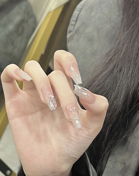 Xiaohongshu Nails, Chinese Nails, Coffin Acrylic Nails, Acrylic Nails Nude, French Tip Press On Nails, Natural Nail Art, Press On Nails Medium, Nails Nude, Blush Nails