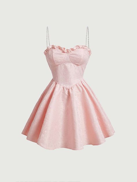 Baby Pink Casual Collar Sleeveless Woven Fabric Plain Cami Embellished Non-Stretch  Women Clothing Cute Pink Dress Casual, Baby Pink Dress Outfit, Pink Kawaii Dress, Casual Pink Dress, Baby Pink Dress, Pink Dress Casual, Moda Chic, Mode Inspo, Dress For Short Women