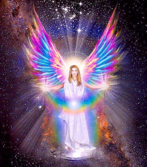 Beautiful Colors Of The Rainbow!! Lode A Dio, Archangel Jophiel, Rainbow Wings, Fantasy Angel, Angel Tarot, I Believe In Angels, Angelic Realm, Ange Demon, Divine Love