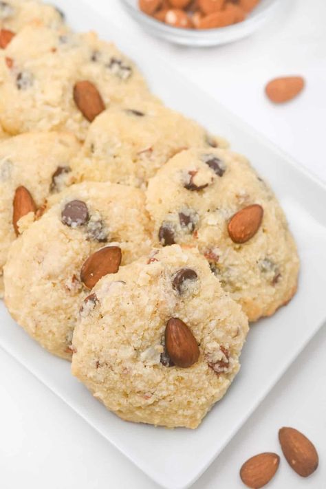 Keto almond cookies: Best Keto Almond Joy Cookies - Everyday Ketogenic Keto Almond Cookies, Keto Almond Joy, Joy Cookies, Almond Joy Cookies, Almond Meal Cookies, Keto Cookie Recipes, Keto Chocolate Chips, Coconut Almond, Almond Joy