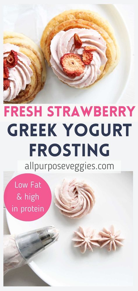 Greek Yogurt Frosting Recipe, Healthy Strawberry Frosting, Frosting Healthy, Greek Yogurt Recipes Healthy, Baking Alternatives, Strawberry Greek Yogurt, Strawberry Frosting Recipes, Greek Yogurt Frosting, Yogurt Recipes Healthy