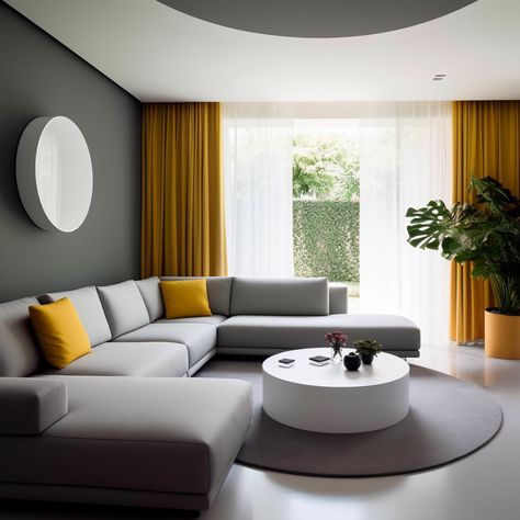 Grey Walls Curtain Ideas, Living Room Yellow Curtains, White And Yellow Living Room, Gray And Yellow Living Room, Yellow Gray Room, Yellow Curtains Living Room, Grey And Yellow Living Room, Yellow Decor Living Room, Yellow Throw Pillow