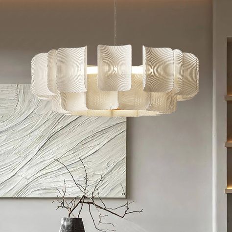 White Acrylic Sheet, Upholstered Wall Panels, Acrylic Chandelier, Dining Chandelier, Circular Frame, Unique Light Fixtures, Leather Wall, Hanging Chandelier, Chandelier Bedroom