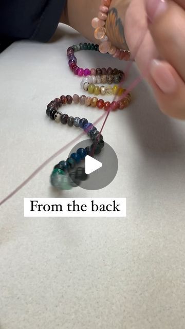 maRISsa- knotted gemstone jewelry designer on Instagram: "Pull from the back.  Here I am knotting a longer piece.  36 inches, more than 150 beads and even more knots.  Towards the end, instead of pulling the entire length of the necklace through the loop of thread, I go from the back!  This piece is knotted on wine colored thread and will be finished with a chunky bolt clasp. Perfect length to be worn long and so many combinations for layering!  Message me if you like this color palette. ✨  #colorfuljewelry #bts #knottednecklace #bohonecklace #boholuxejewelry" Knotted Bead Necklace Diy, Knotted Bead Necklace, Knotted Gemstone Necklace, Knotted Necklace Diy, Beaded Necklace Tutorial, Beaded Necklace Diy, Necklace Tutorial, Gemstone Beaded Necklace, Chunky Beads