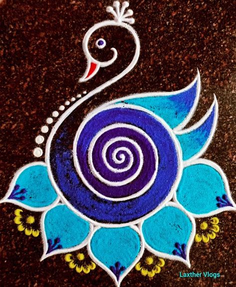 Peacock Drawing Simple, Simple Flower Rangoli, Rangoli Designs Simple, Very Easy Rangoli Designs, Peacock Rangoli, Rangoli Designs Photos, Rangoli Designs Simple Diwali, Rangoli Simple, Easy Rangoli Designs Diwali