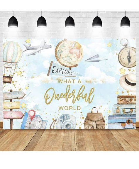 First Birthday Background, 1st Birthday Party Cake, Birthday Party Cake Table, Airplane Birthday Party Decorations, Creative Birthday Party Ideas, Party Cake Table, Travel Baby Showers, Baby Birthday Invitations, Travel Party Theme