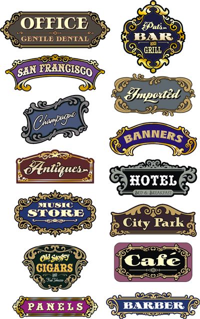 Scrolls, Lines, Corner and Decorative Elements for Graphic Artist and Sign Makers. Cnc Signs, Sign Shapes, Vasos Vintage, Hotel Sign, Sign Lettering, Sign Painting Lettering, Vintage Logos, Etiquette Vintage, Sign Painting