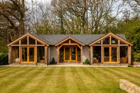 oak frame house Oak Frame House Interiors, Oak Frame House, Oak Framed Buildings, Riverside House, Garden Gazebo, Planning Permission, House With Porch, Heating Systems, Front Garden