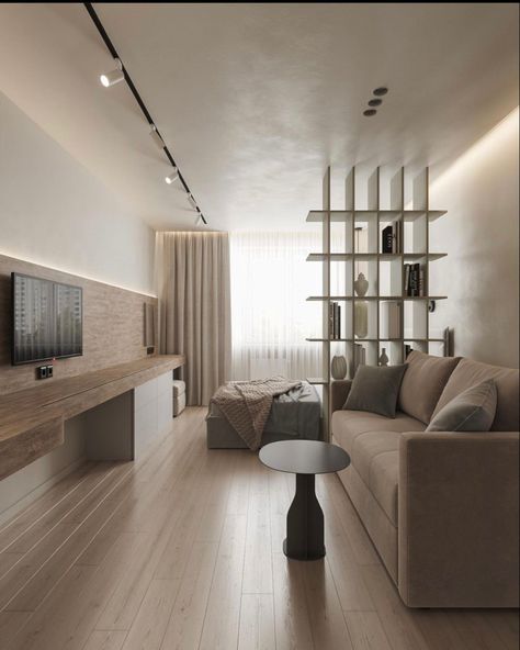 Classic Living Room Luxury, Modern Classic Living Room Luxury, Living Room And Bedroom Combo, Luxury Studio Apartments, Apartemen Studio, Modern Classic Living Room, Studio Apartment Living, Living Room Luxury, Small Apartment Bedrooms