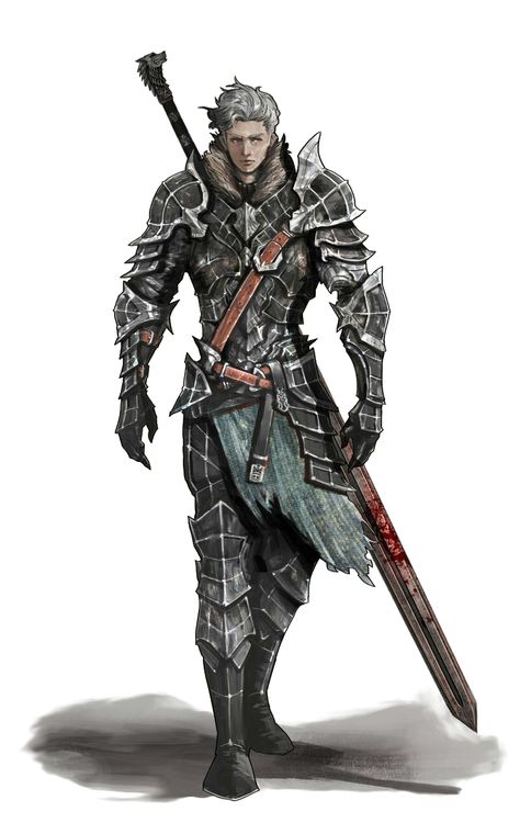 Human Greatsword Fighter in Plate Armor - Pathfinder PFRPG DND D&D d20 fantasy Anime Knight, Pathfinder Character, Heroic Fantasy, 다크 판타지, Knight Armor, Dungeons And Dragons Characters, Fantasy Armor, Armor Concept, Fantasy Warrior