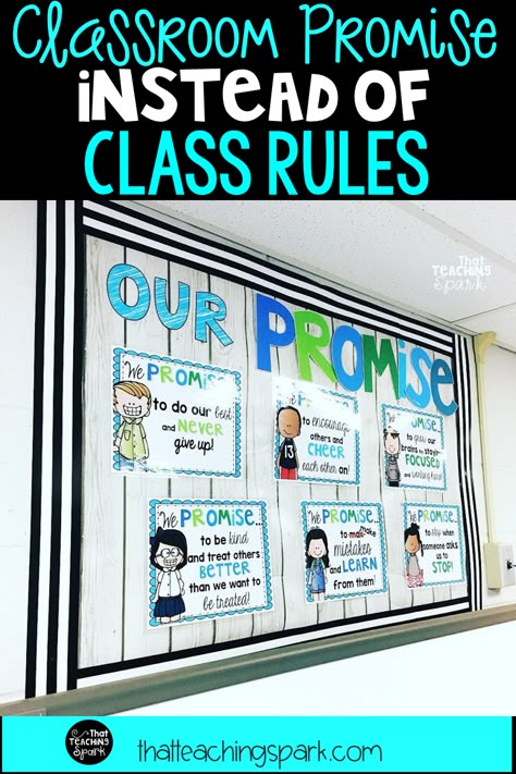 Creating a Class Promise Instead of Classroom Rules Our Class Promise, Bulletin Board English, Classroom Contract, Classroom Promise, Class Promise, Bts 21, Restorative Practices, Community Bulletin Board, Classroom Management Plan