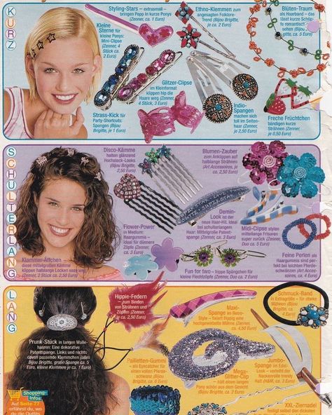 90s/y2k MAGAZINE INSPO PAGE ✨ on Instagram: “90s trendy hair accessories” 90s Hair Magazine, 2000s Hair Clips, Y2k Clips, 90s Hair Clips, Childhood Fashion, Y2k Magazine, 2000s Girls, 2000s Hair, 2000s Magazines